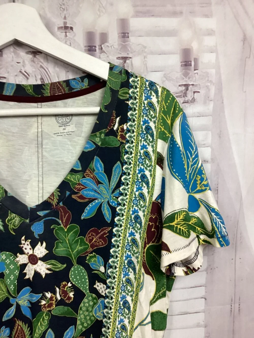 Tory Burch Floral Prima Cotton Tee Shirt Top M